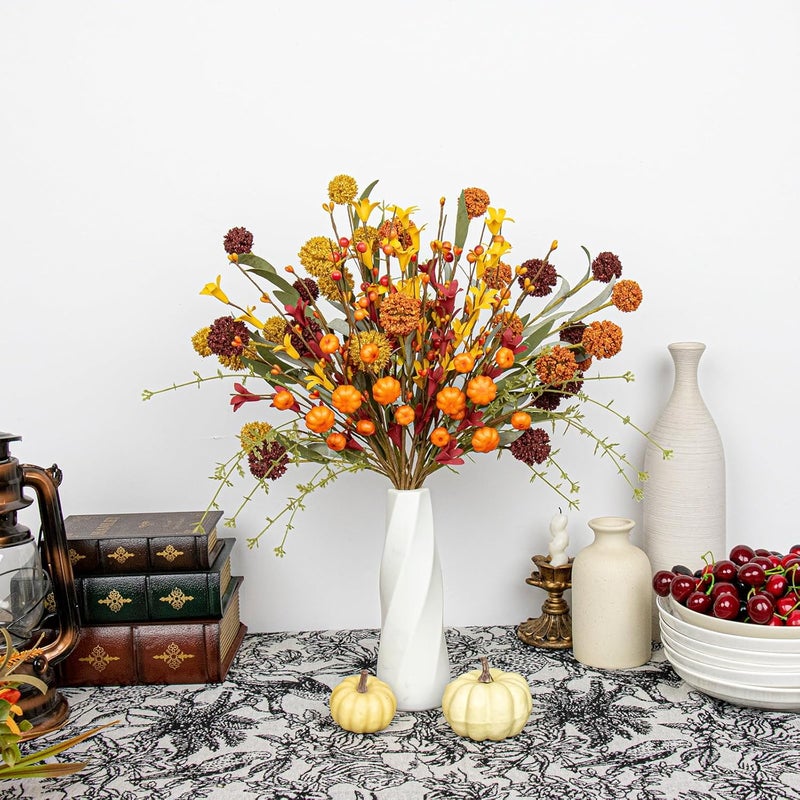 MG MagicGarden 12 Pack Fall Floral Picks 17 Inch Artificial Pumpkin Picks Autumn Flower Stems with Pumpkins Dandelions for Thanksgiving Day Harvest Festival Home Indoor Decorations - Image 4